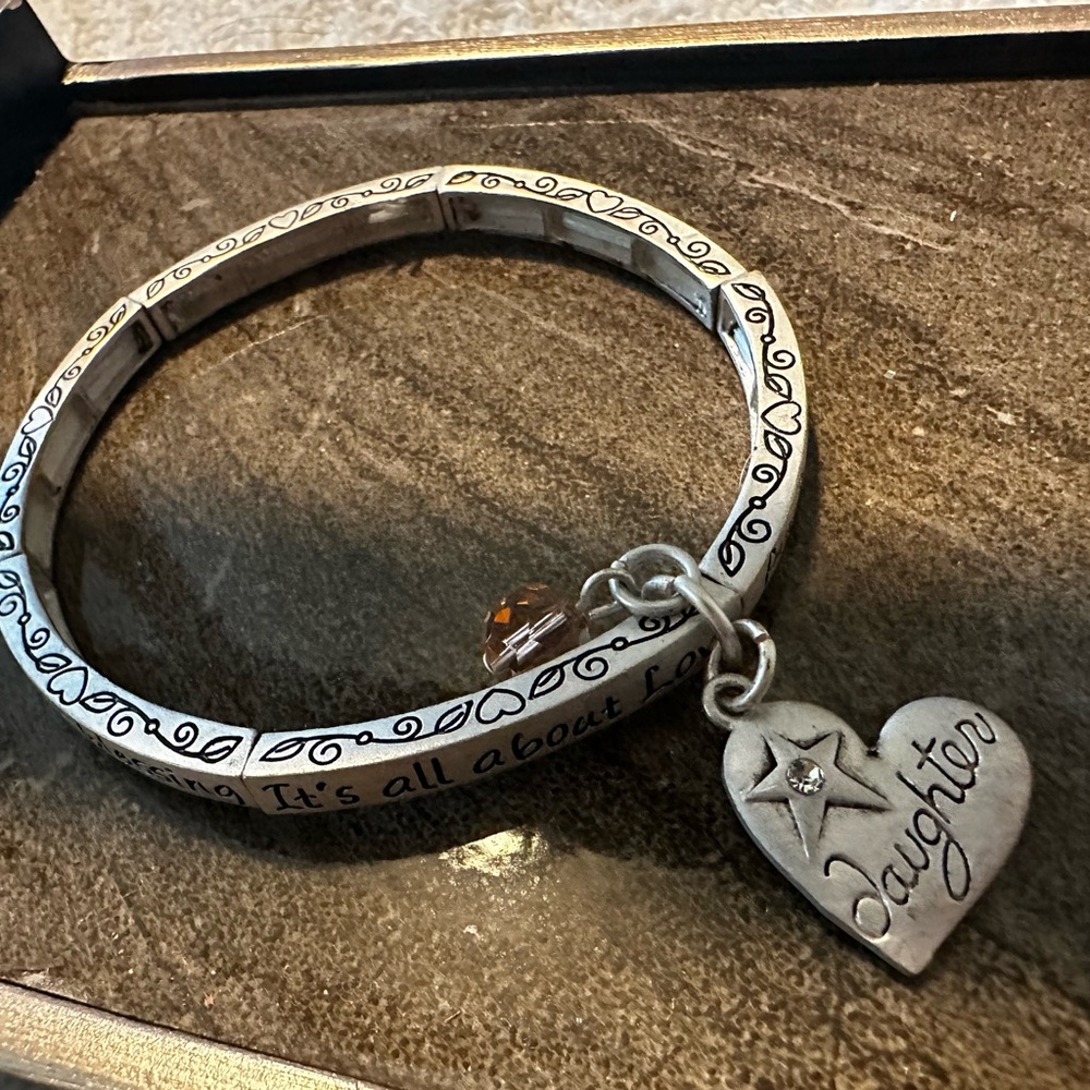 Ornate Silver and Orange Victorian-Inspired Bracelet